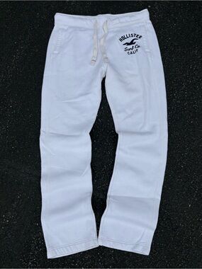 Y2K 2000s Hollister White Embroidered Unisex Baggy Sweatpants Size Large Cali